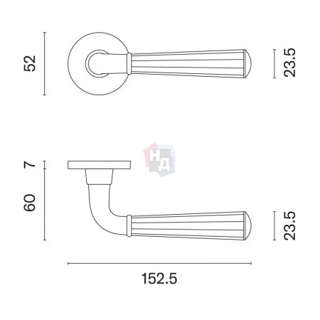 Дверная ручка Aprile Marigold R 7S ASM полированный хром/полированная латунь/чполированный хром