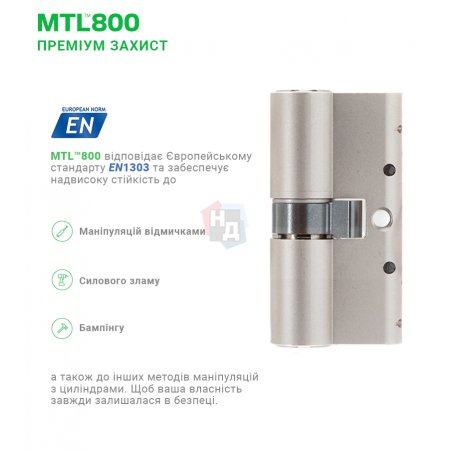 Цилиндр MUL-T-LOCK MTL800/MT5+ 62 (31x31T) ключ-тумблер NST никель сатин