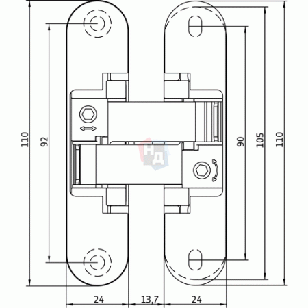 Петля дверная скрытая Anselmi 521 (AN 150 3D) 24x110 хром матовый