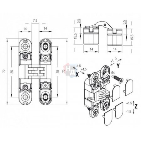 Петля дверная скрытая Koblenz Kubikina K6100 хром матовый