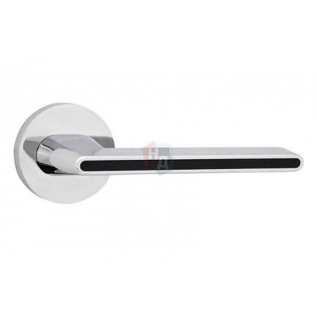 Дверная ручка на розетке Siba Line R10 хром, черный (66 07) со вставкой