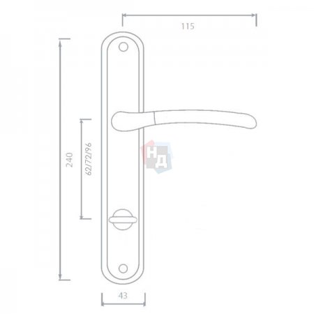 Дверная ручка на планке WC Siba Lucca 72 мм никель матовый/хром (22 07)