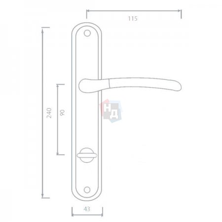 Дверная ручка на планке WC Siba Lucca 90 мм никель матовый/хром (22 07)