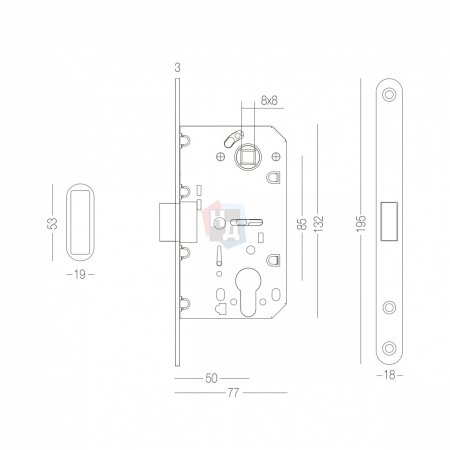 Замок врезной MVM MG-2056C BLACK черный