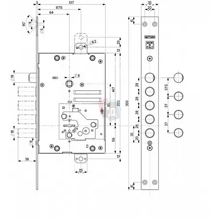 Замок врезной Mottura 52.J535 правый (52J535G8B05DCWM)