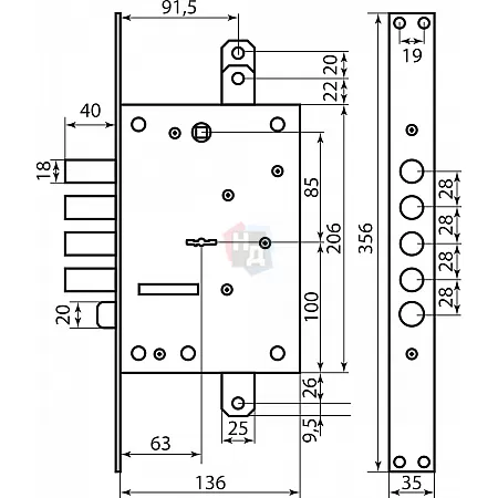 Замок врезной Mottura 52.783 (52783DM2856CR)
