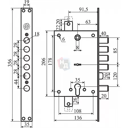 Замок врезной Securemme 2433 (2433UCR0328S67)