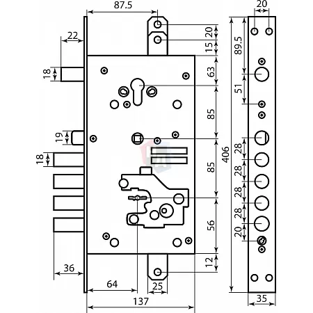 Замок врезной Mottura 54.J939 (54J939H8B05AC6O)