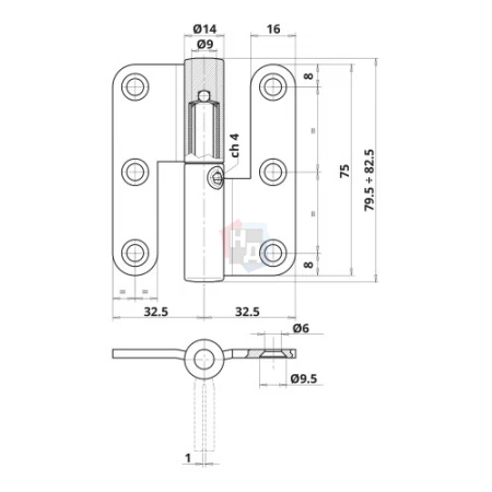 Петля дверная врезная Otlav Pomellas 485 (CI485140H104) SX (правая) бихромат