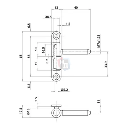 Петля дверная Otlav P09 d13 (CF030130H023(H018)-CGP09130H005(H004)) оцинкованная
