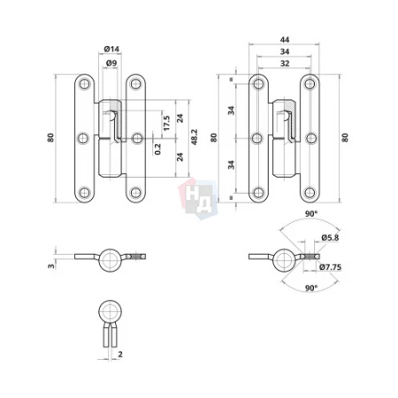 Петля дверная врезная Otlav CI055 SX (правая) черный