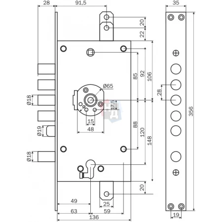 Замок врезной двухсистемный Mottura 3D.787 (3D787R80005CS) 3D Key правый