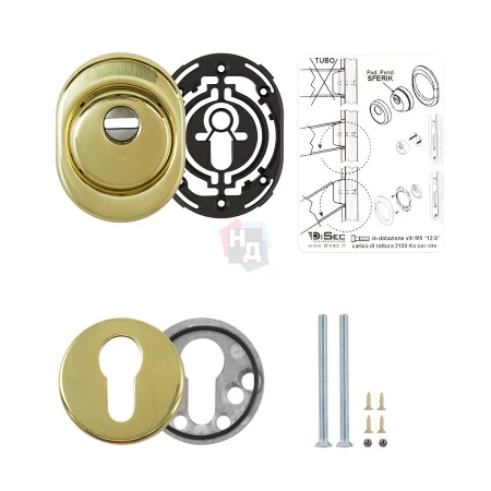 Броненакладка врезная Disec BDS16 Sferik OVAL+ROUND внешняя латунь полированная
