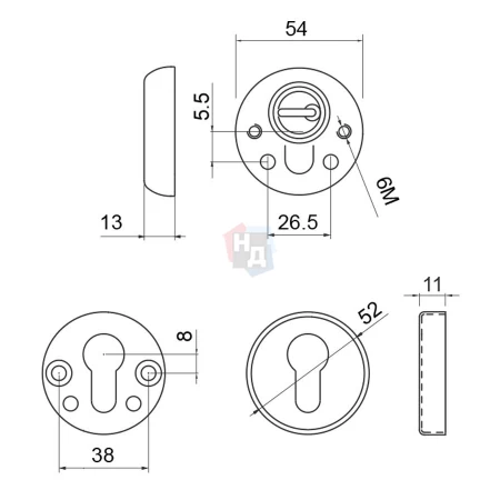 Броненакладка накладная Disec BD54 ROUND нержавеющая сталь