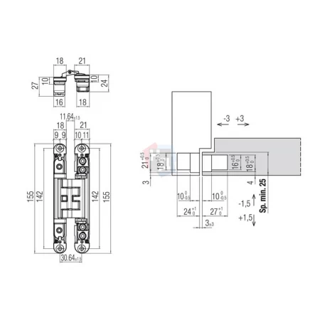Петля дверная скрытая Koblenz Kubica K2460 хром матовый
