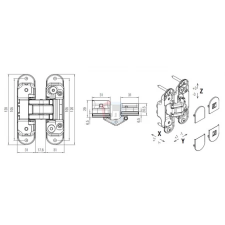 Петля дверная скрытая Koblenz Atomika K8000 хром матовый