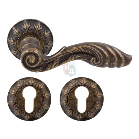 Дверная ручка RDA Antique Collection с накладками PZ бронза античная