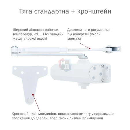 Доводчик дверной накладной RYOBI D-1554 EN2/3/4 GLOSSY_WHITE белый универсальная тяга (80кг)