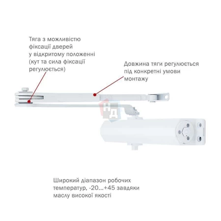 Доводчик дверной накладной RYOBI DS-3550 EN2-5 WHITE белый стандартная тяга (100кг)
