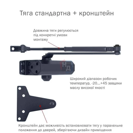 Доводчик дверной накладной RYOBI 8803 EN2/3 GREY_ANTHRACITE серый универсальная тяга (65кг)