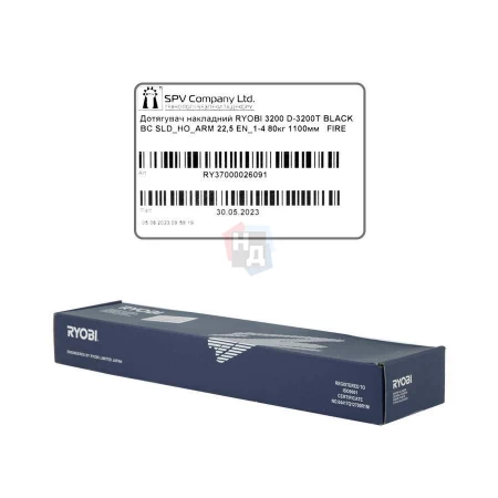 Доводчик дверной накладной RYOBI LIM DS-3200T EN1-4 BC BLACK черный скользящая тяга (80кг)