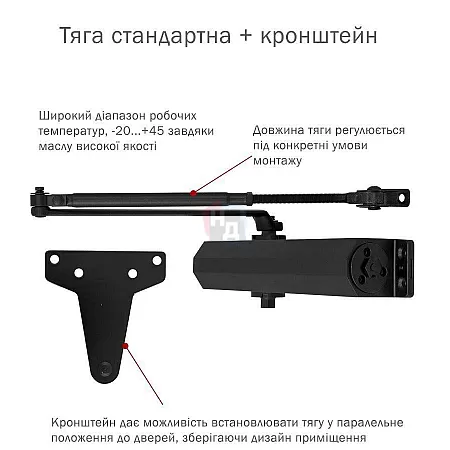 Доводчик дверной накладной RYOBI D-3550 EN2-5 BLACK черный универсальная тяга (100кг)