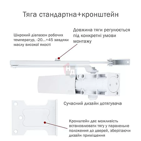 Доводчик дверной накладной RYOBI LIM D-1200 EN2/3/4 BC WHITE белый универсальная тяга (80кг)