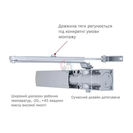 Доводчик дверной накладной RYOBI LIM D-1200 EN2/3/4 SILVER хром стандартная тяга (80кг)