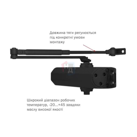 Доводчик дверной накладной RYOBI D-2005V EN3/4/5 BC BLACK черный стандартная тяга (100кг)