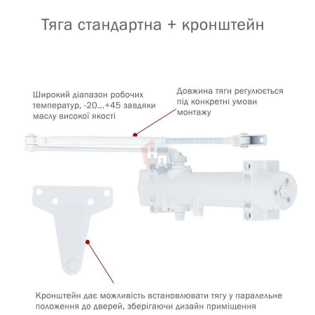 Доводчик дверной накладной RYOBI D-4550 EN2-7+ WHITE белый универсальная тяга (200кг)