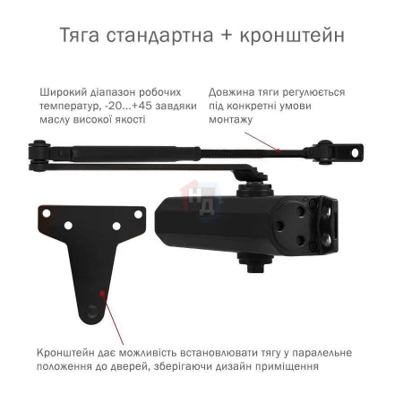 Доводчик дверной накладной RYOBI D-2550 EN1-4 BC BLACK черный универсальная тяга (80кг)