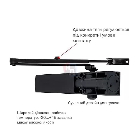 Доводчик дверной накладной RYOBI LIM D-1200 EN2/3/4 BLACK черный стандартная тяга (80кг)
