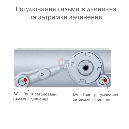 Доводчик дверной накладной RYOBI DS-4550 EN2-7+ SILVER хром параллельная тяга (200кг)