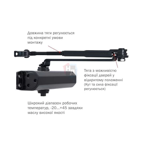 Доводчик дверной накладной RYOBI DS-1554 EN2/3/4 GREY_ANTHRACITE серый стандартная тяга (80кг)
