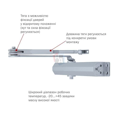 Доводчик дверной накладной RYOBI DS-3550 EN2-5 SILVER хром стандартная тяга (100кг)