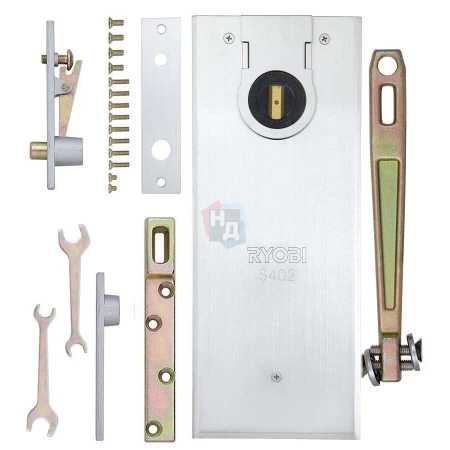 Доводчик дверной напольный RYOBI S-402 EN6 черный, хром матовый петли для металлических/алюминиевых/деревянных дверей (120кг)