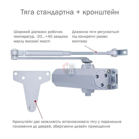 Доводчик дверной накладной RYOBI D-2550 EN1-4 BC SILVER хром универсальная тяга (80кг)