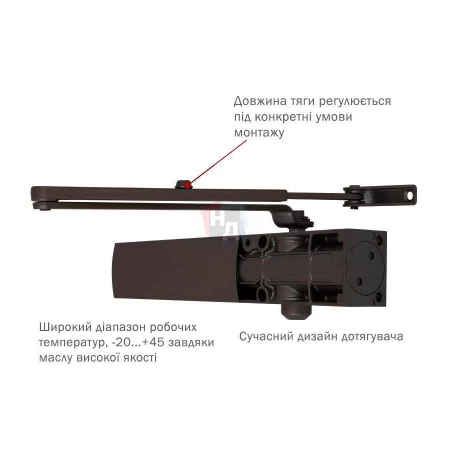 Доводчик дверной накладной RYOBI LIM D-1200 EN2/3/4 DARK_BRONZE коричневый стандартная тяга (80кг)