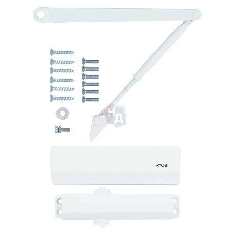 Доводчик дверной накладной RYOBI D-1554 EN2/3/4 GLOSSY_WHITE белый стандартная тяга (80кг)