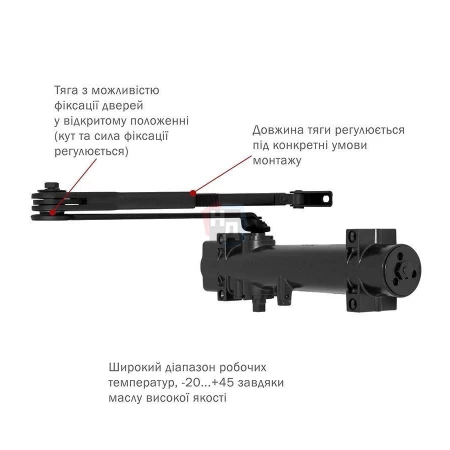 Доводчик дверной накладной RYOBI DS-4550 EN2-7+ BLACK черный стандартная тяга (200кг)