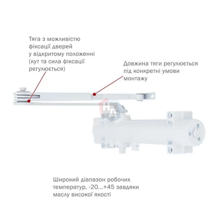 Доводчик дверной накладной RYOBI DS-4550 EN2-7+ WHITE белый стандартная тяга (200кг)