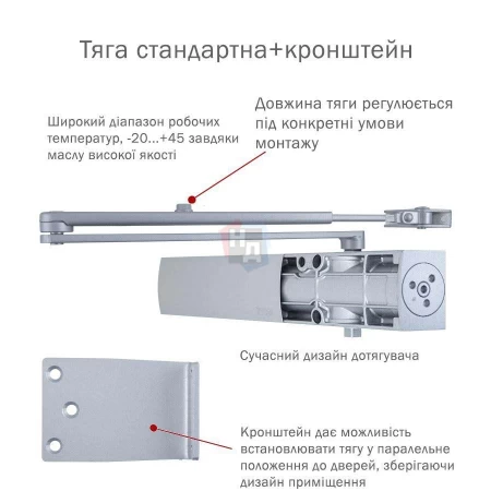 Доводчик дверной накладной RYOBI LIM D-3200 EN3 BC SILVER хром универсальная тяга (120кг)