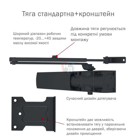 Доводчик дверной накладной RYOBI LIM D-1200 EN2/3/4 GREY_ANTHRACITE серый универсальная тяга (80кг)