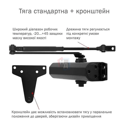 Доводчик дверной накладной RYOBI D-1554 EN2/3/4 BLACK черный универсальная тяга (80кг)