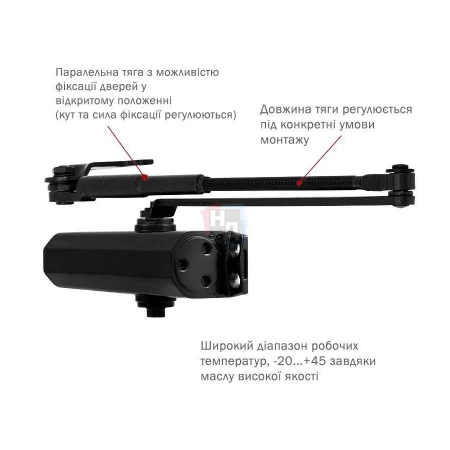 Доводчик дверной накладной RYOBI DS-1554 EN2/3 BLACK черный параллельная тяга (60кг)