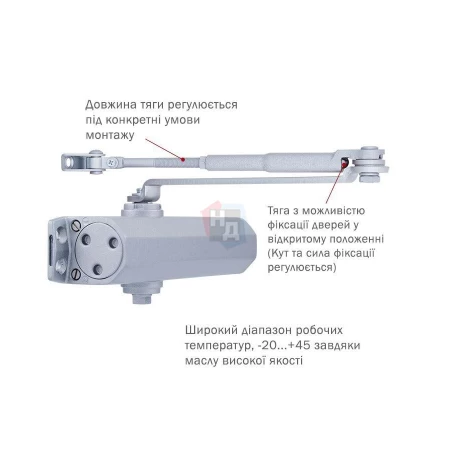 Доводчик дверной накладной RYOBI DS-2055V EN3/4/5 BC SILVER хром стандартная тяга (100кг)