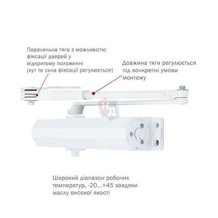 Доводчик дверной накладной RYOBI DS-3550 EN1-5 WHITE белый параллельная тяга (100кг)