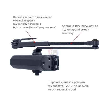 Доводчик дверной накладной RYOBI DS-1554 EN2/3 GREY_ANTHRACITE серый параллельная тяга (60кг)