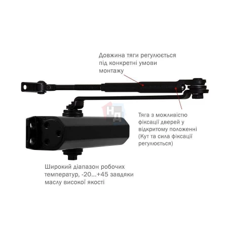 Доводчик дверной накладной RYOBI DS-1554 EN2/3/4 BLACK черный стандартная тяга (80кг)