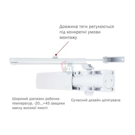 Доводчик дверной накладной RYOBI LIM D-1200 EN2/3/4 WHITE белый стандартная тяга (80кг)